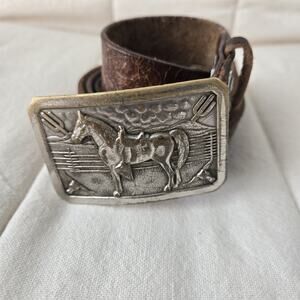 Vintage VOGEL Horse Imprint Buckle Western Cowboy Ranch Landscape Scene